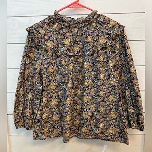 Universal Thread Black Floral Ruffle Long Sleeve Blouse
